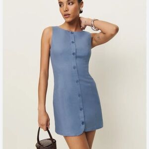 NWT REFORMATION Zarae Linen Dress, Cornflower, size 6